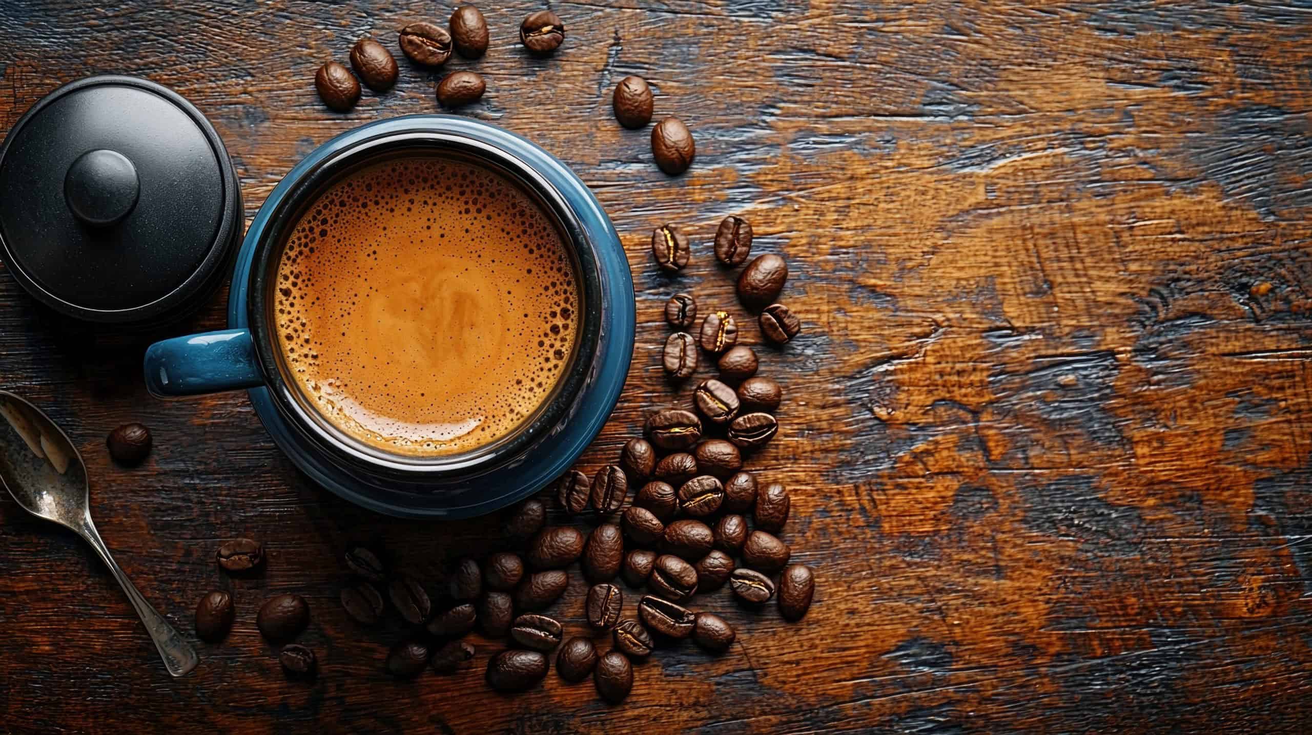 Invitante tazza di caffé con chicchi di caffé. Aeonvis ha gestito la governance del programma di e-commerce globale, coordinando il roll-out su quattro mercati principali e oltre quaranta siti editoriali.