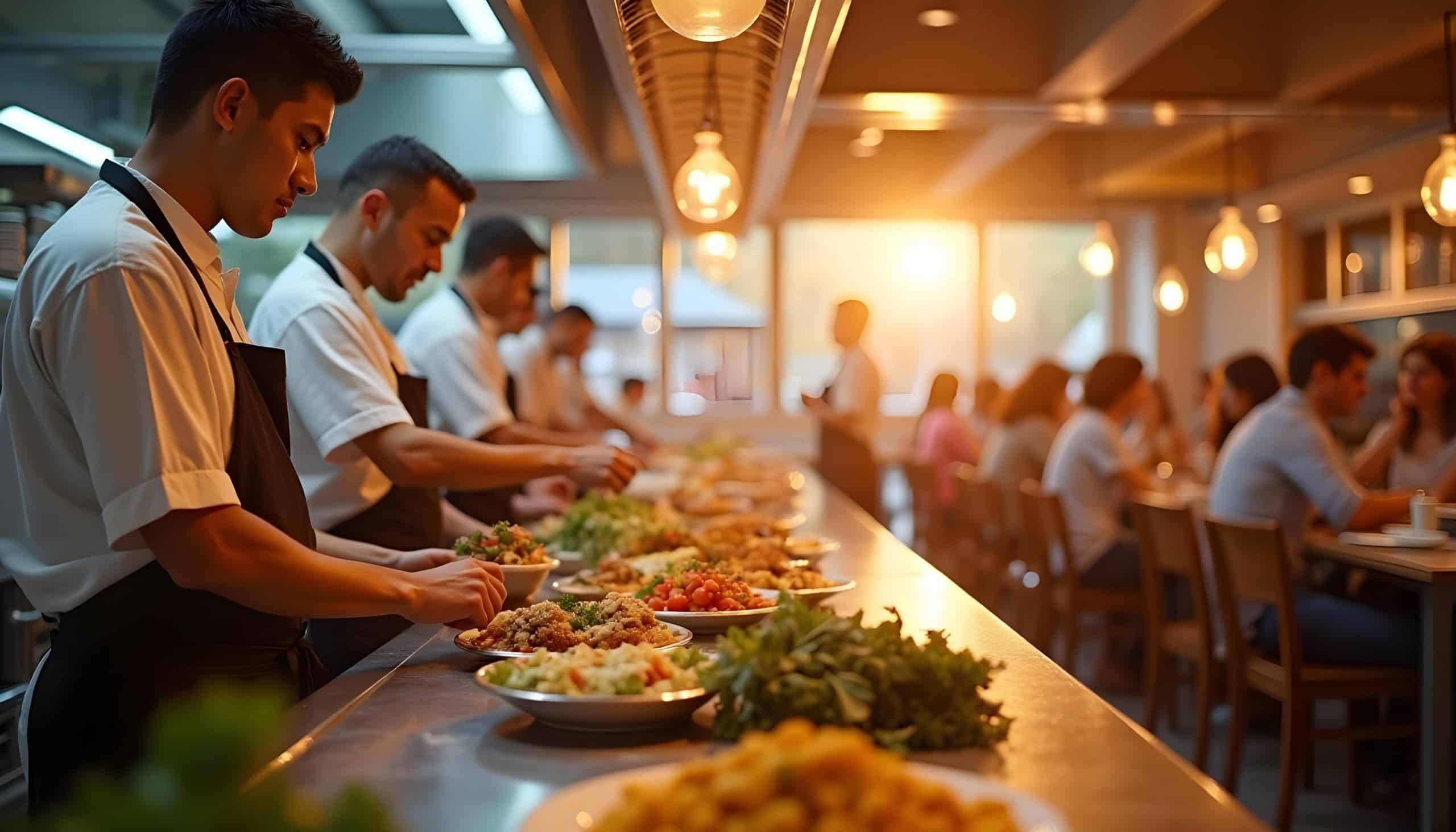 Linea di produzione in una cucina professionale,Aeonvis ha implementato SAP Neptune per coordinare i processi di acquisto nei punti di ristorazione CIRFOOD