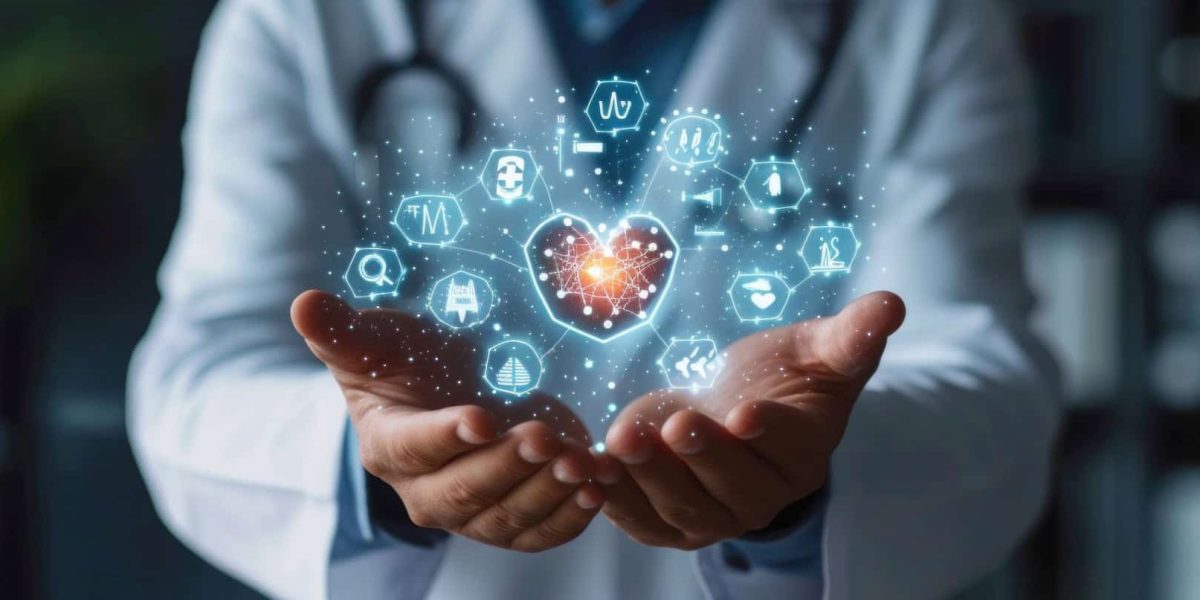 vivisol due mani contengono una proiezione olografica di un cuore con diversi servizi associati a rappresentare Vivisol e la digitalizzazione dei servizi sanitari: integrazione dei processi con Salesforce per una gestione centralizzata delle cure domiciliari