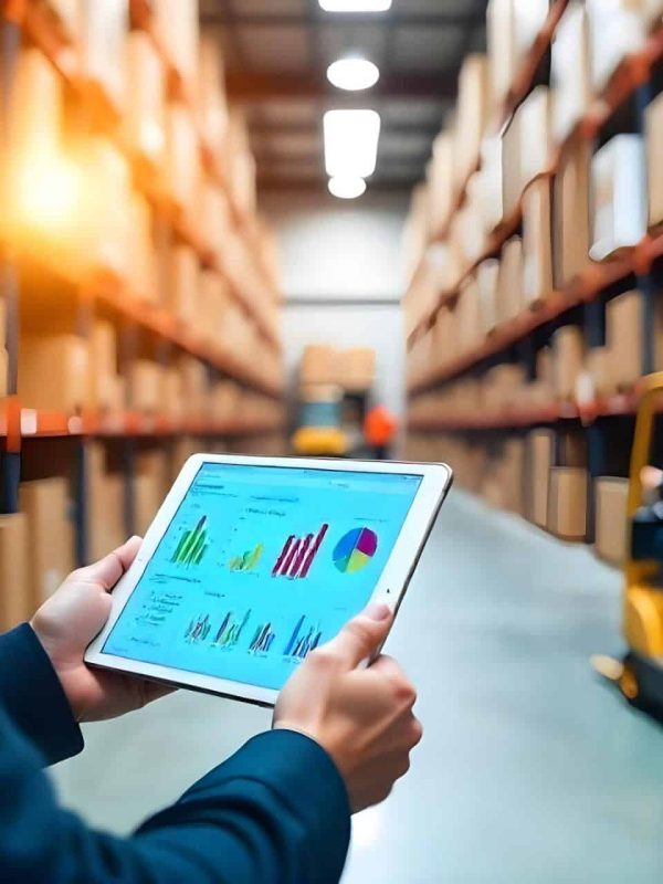 tablet magazzino un operatore consulta il proprio tablet in un magazzino merci. Una previsione precisa della domanda futura è alla base dell’ottimizzazione delle scorte, della produzione e della distribuzione.
